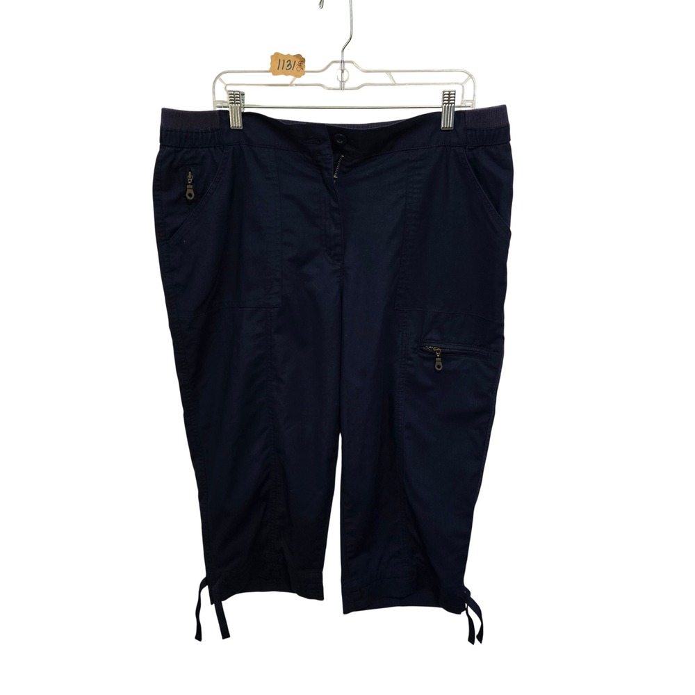 Allison Daley Petite Navy‎ Blue Cargo Capri Pants Womens 16P Stretch Cropped Tie